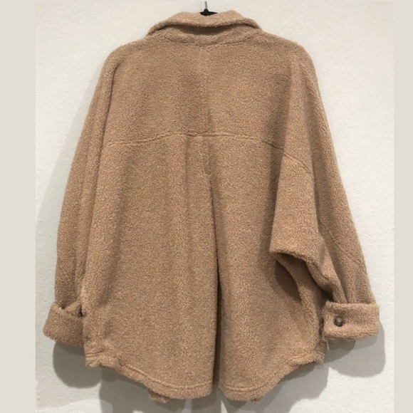 Tan Teddy Sherpa Lightweight Oversized Deep Pocket Warm Shacket Coat Jacket NWT - Picture 3 of 5